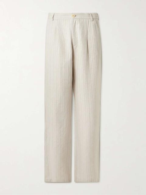 Oliver Spencer Orsman Wide-Leg Pleated Linen and Cotton-Blend Suit Trousers