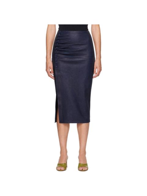 rabanne Navy Lambskin Midi Skirt