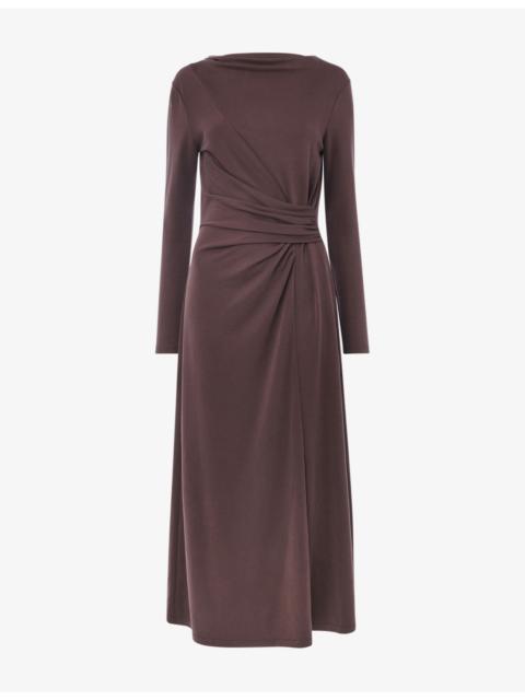 WHISTLES Ruched Long-Sleeve Woven Midi Dress