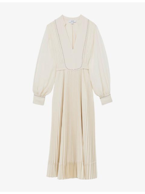 REISS Millie Stud-Detail Pleated Woven Midi Dress
