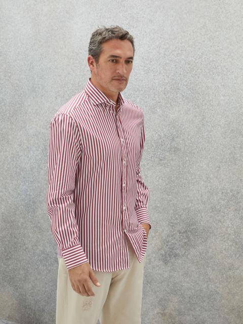 Striped poplin slim fit shirt with spread collar