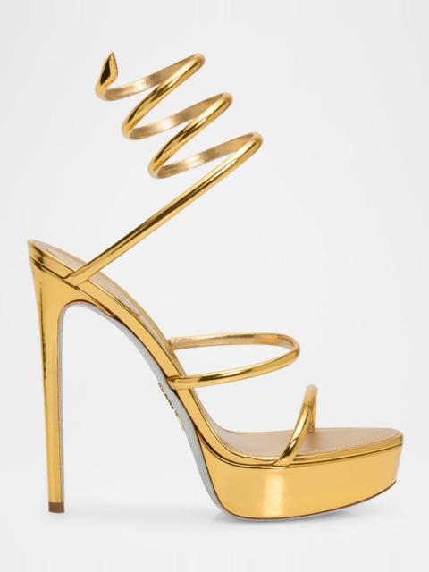 RENE CAOVILLA 130mm Metallic Leather Platform Snake-Wrap Sandals