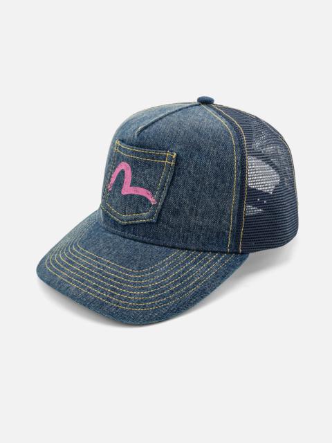 EVISU Seagull Pocket Denim Mesh Trucker Cap