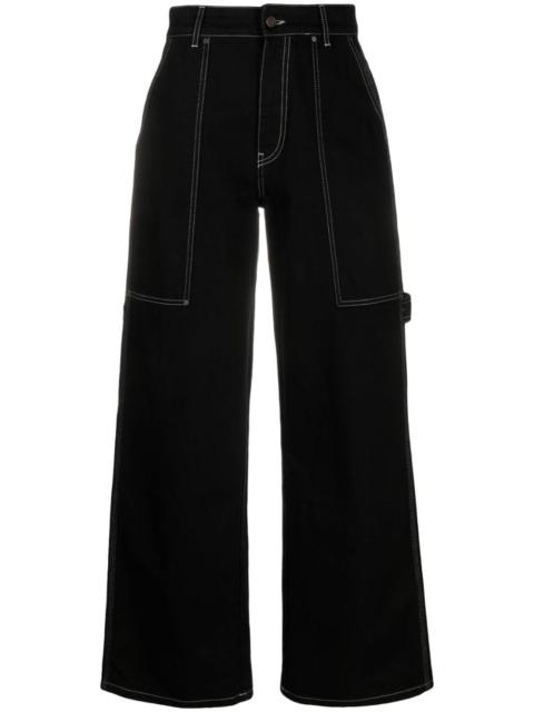 contrasting stitching wide-leg jeans