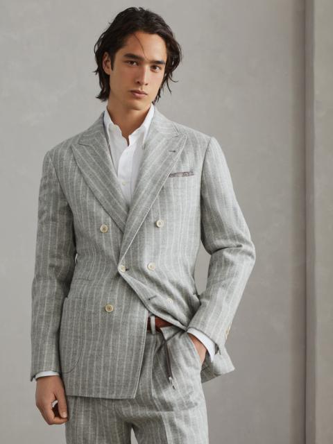 Brunello Cucinelli Comfort alpaca and wool chalk stripe one-and-a-half breasted deconstructed blazer with patch pockets