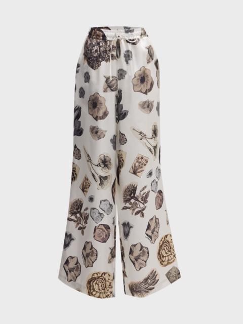 Marni Flower-Print Straight-Leg Silk Pull-On Trousers