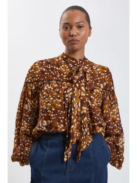 KAREN MILLEN Plus Size Viscose Animal Print Woven Tie Neck Blouse
