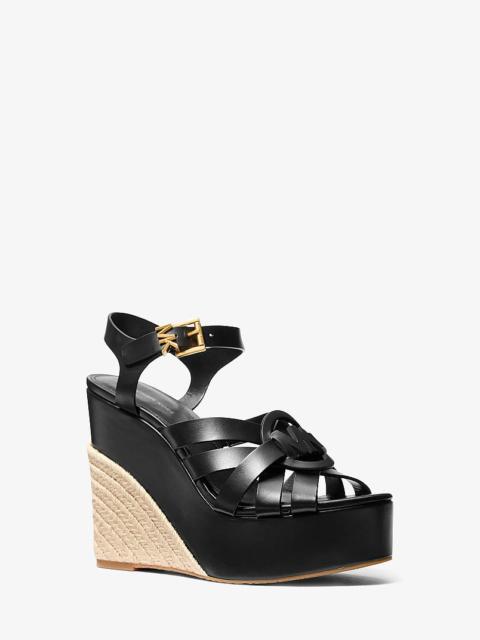 MICHAEL KORS Erika Leather Wedge Sandal