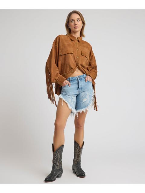 ONE TEASPOON Frankies Low Waist Long Length Denim Shorts - Riviera Blue