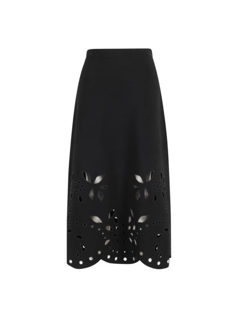 ULLA JOHNSON Grace laser-cut floral midi skirt