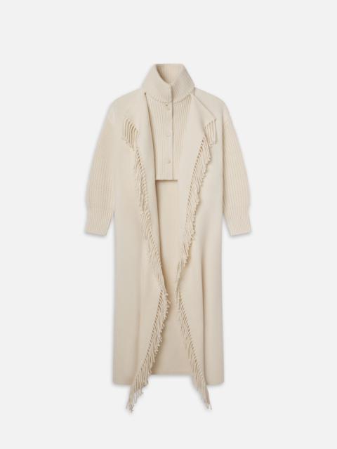 FRAME Jacquard Fringe Coat in Stone
