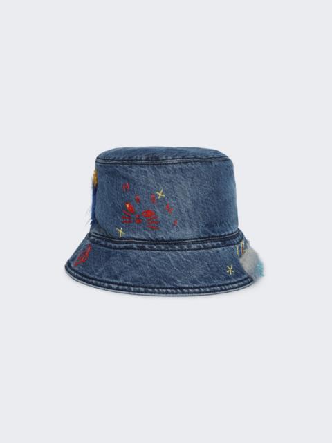 Marni Embroidered Denim Bucket Hat Blue
