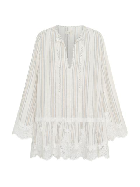 ONE TEASPOON Moonlight Prairie Lace Longsleeve Mini Dress - White Stripe