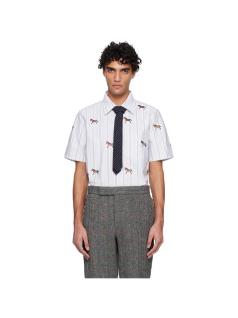Thom Browne Blue Straight Fit Short Sleeve Horse Shirt