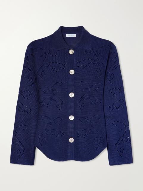 CALLE DEL MAR Squash Blossom pointelle-knit cardigan Navy