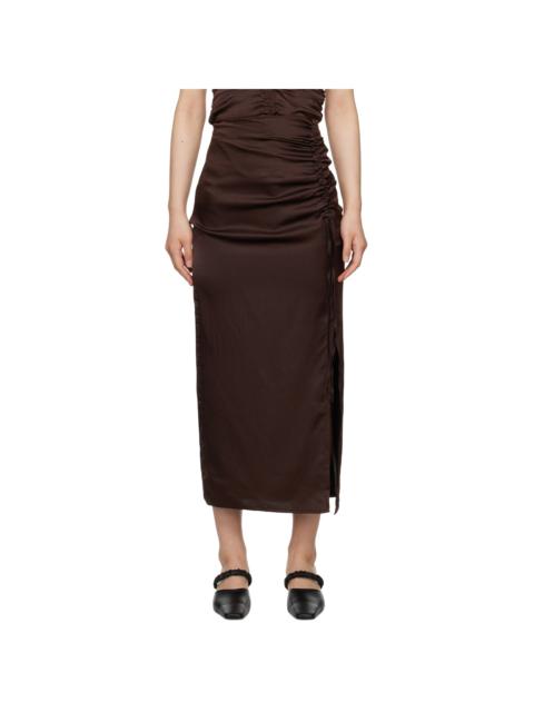 Elleme Brown Ruched Midi Skirt