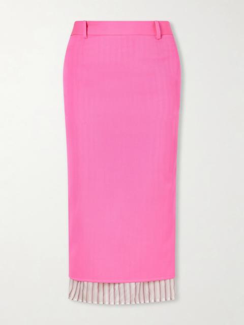 THE ATTICO Layered Striped Wool-twill Midi Skirt
