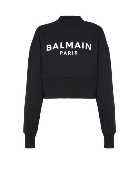Balmain Eco-responsible cotton cropped sweatshirt with Balmain logo print