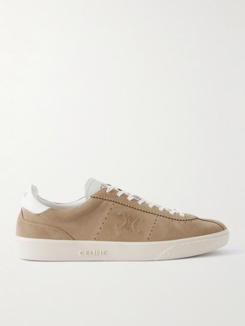 CELINE Logo-Embossed Leather-Trimmed Suede Sneakers Beige