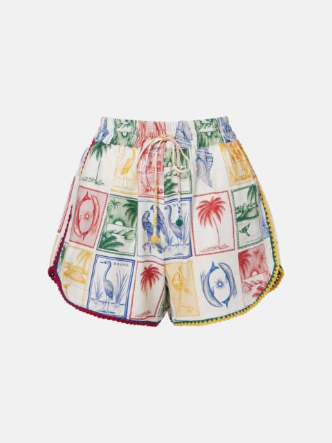 FARM RIO Brasil Vintage printed linen-blend shorts