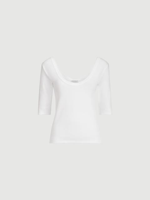 Brunello Cucinelli 신축성 면 늑골 jersey t-셔츠 와 monili