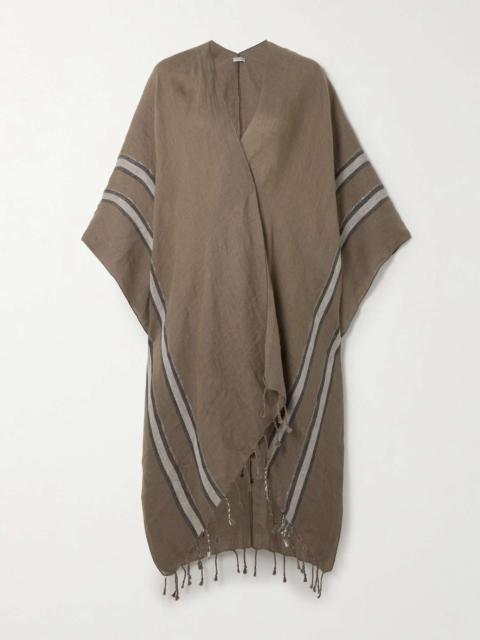 Striped fringed linen cape