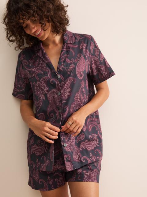 Derek Rose Ledbury Cotton Batiste Short Pajamas Night Gray & Wine Paisley