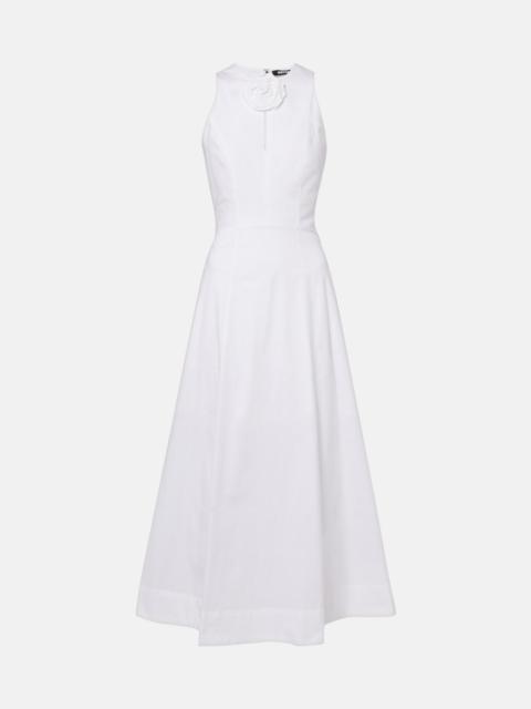ROTATE Floral-appliqué cotton poplin midi dress