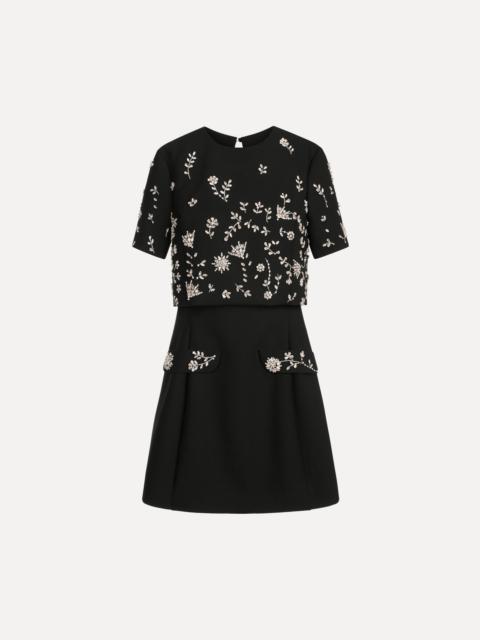 Oscar de la Renta CRYSTAL FLORAL EMBROIDERED COCKTAIL DRESS