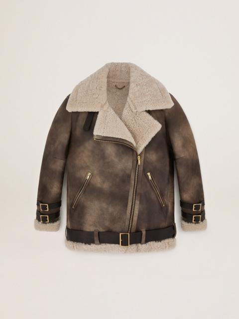 Golden Goose Women's leather jacket with shearling collar