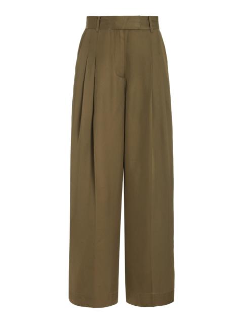 Exclusive Pleated Satin Wide-Leg Pants green