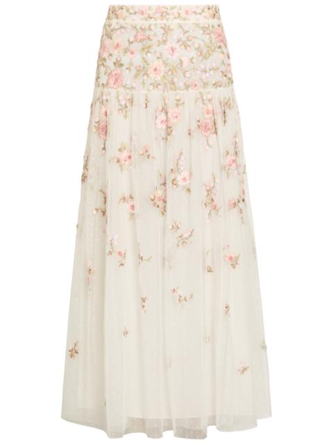 Needle & Thread Needle & Thread Eden Rose Floral-embroidered Tulle Midi Skirt