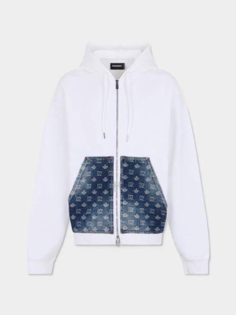 DSQUARED2 D2 MONOGRAM RELAX FIT ZIPPED HOODIE