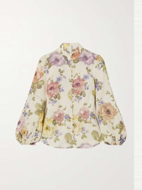 Zimmermann Embellished floral-print ramie-voile blouse