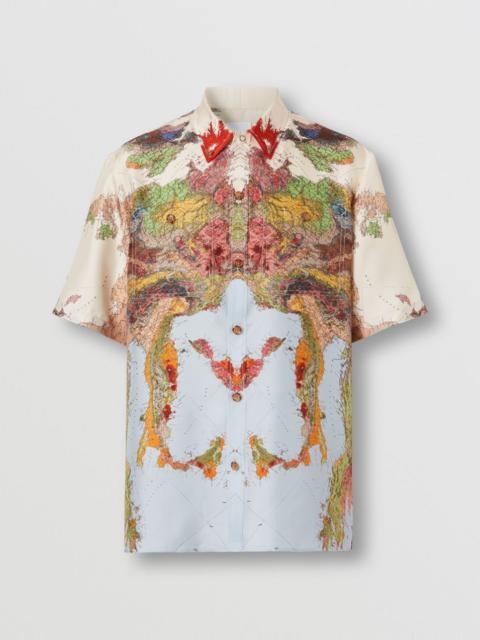 Burberry Short-sleeve Map Print Silk Oversized Shirt