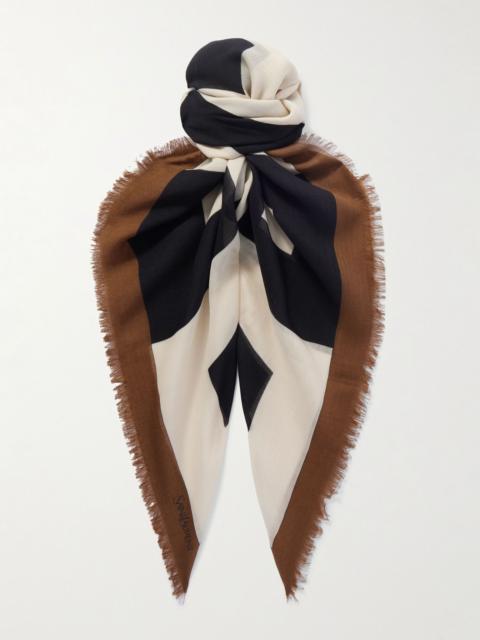 SAINT LAURENT Fringed Wool Scarf Ivory