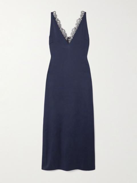 Stella McCartney Lace-trimmed satin midi dress Navy