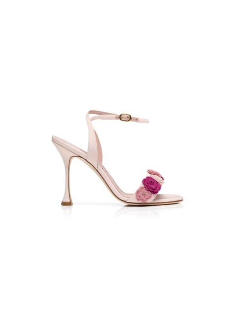 Manolo Blahnik Light Pink Silk Floral Detail Sandals