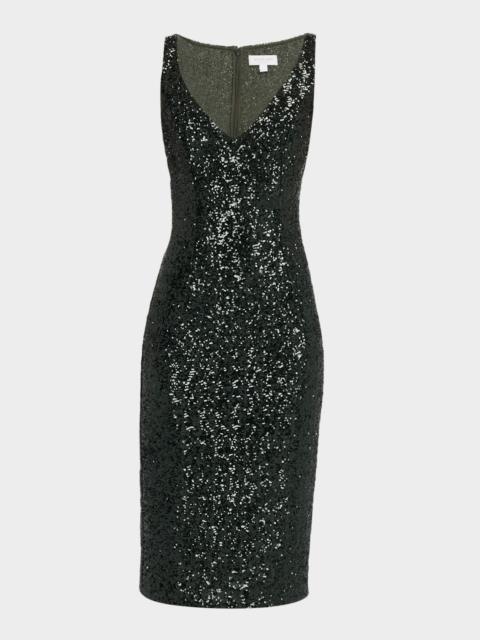 MICHAEL KORS COLLECTION Portrait-Neck Sleeveless Sequined Stretch Dress