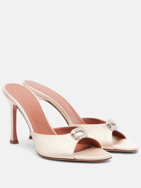 Amina Muaddi Mini Camelia embellished satin mules