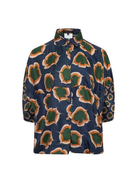 BIYAN Silk Print Cape Blouse