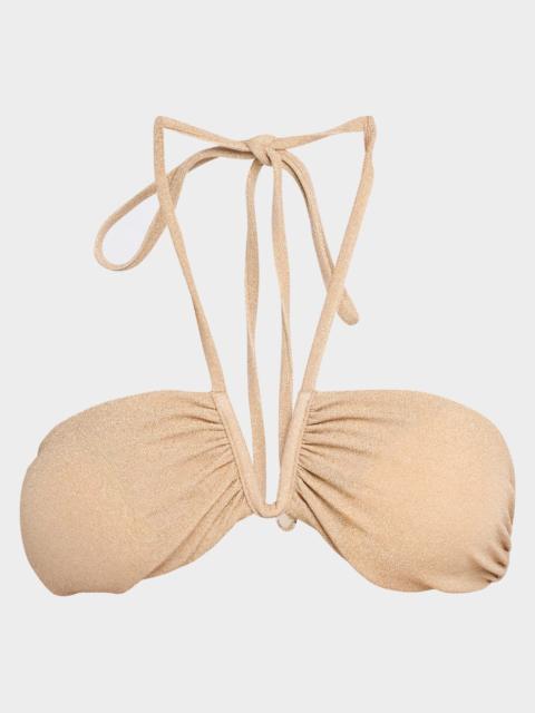 RAMY BROOK June Metallic Halter Bikini Top