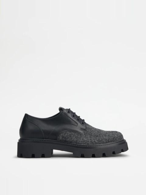 Tod's LACE-UPS IN LEATHER AND FELT - GREY, BLACK