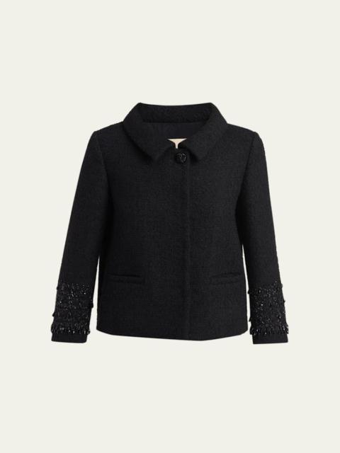 Valentino Crystal Embroidered Tweed Single-Breasted Top Coat