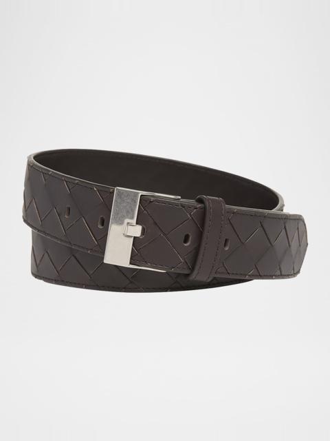 Bottega Veneta Men's Watch-Buckle Intrecciato Leather Belt