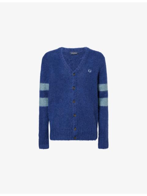 Fred Perry Logo-Embroidered Striped-Sleeve Wool Blend Cardigan