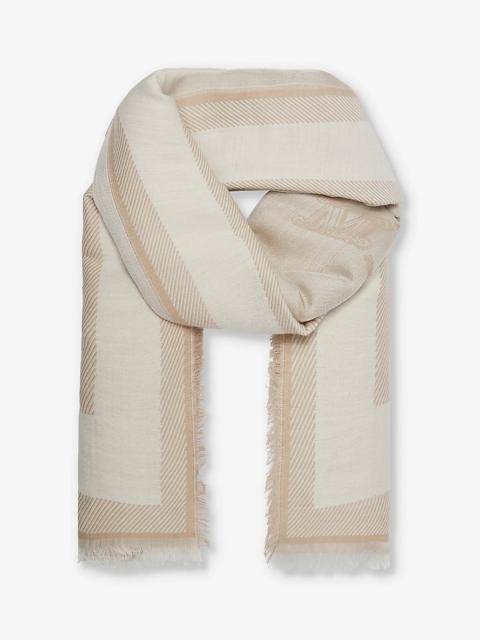 Logo-print frayed-trims wool-blend scarf