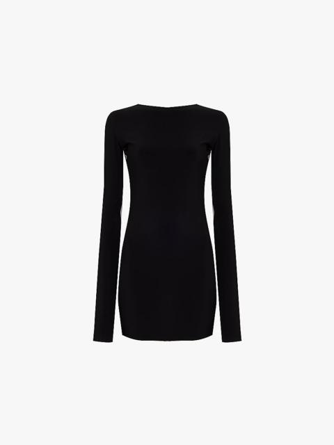 GRACE LING Square-neck long-sleeve sheer mesh top