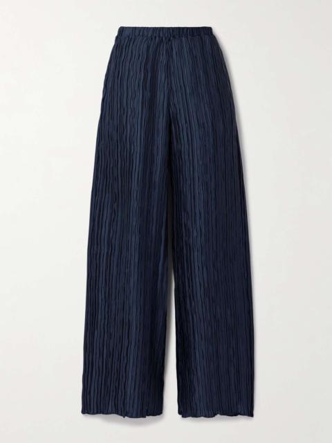 16ARLINGTON Mandrake plissé-satin wide-leg pants Navy