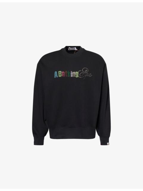 A BATHING APE® Rhinestone Logo Crewneck Cotton-Jersey Sweatshirt